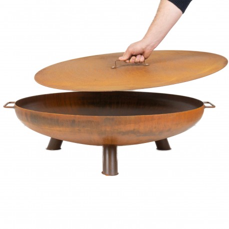Palenisko ogrodowe Corten Deep 70 z pokrywą i kijkami 5 szt., średnica 70 cm, stal kortenowska