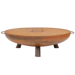 Palenisko ogrodowe Corten Deep 70 z pokrywą i kijkami 5 szt., średnica 70 cm, stal kortenowska
