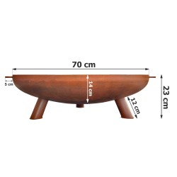 Palenisko ogrodowe Corten Deep 70 z pokrywą i kijkami 5 szt., średnica 70 cm, stal kortenowska
