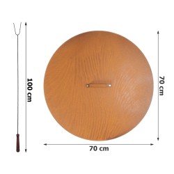 Palenisko ogrodowe Corten Deep 70 z pokrywą i kijkami 5 szt., średnica 70 cm, stal kortenowska