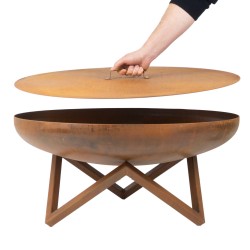 Palenisko ogrodowe Corten Deep 100 z pokrywą i kijkami 10 szt., średnica 100 cm, stal kortenowska