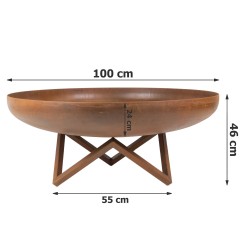 Palenisko ogrodowe Corten Deep 100 z pokrywą i kijkami 10 szt., średnica 100 cm, stal kortenowska