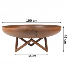 Palenisko ogrodowe Corten Deep 100 z pokrywą i kijkami 10 szt., średnica 100 cm, stal kortenowska