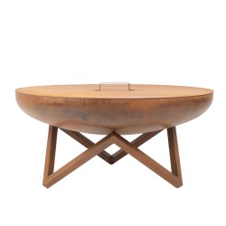 Palenisko ogrodowe Corten Deep 100 z pokrywą i kijkami 10 szt., średnica 100 cm, stal kortenowska