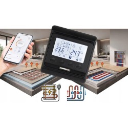 Sterownik do ogrzewania elektrycznego Esco TC-510C+ z Wi-Fi w czarnej obudowie do montażu w puszce