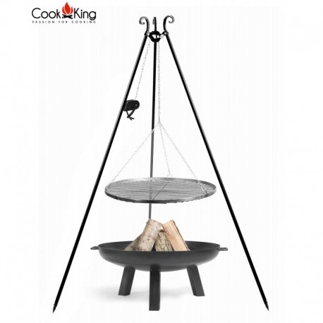 Grill ogrodowy CookKing z kołowrotkiem na trójnogu 180 cm, stalowy ruszt 80 cm + palenisko Polo 100 cm