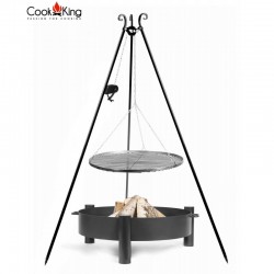 Grill ogrodowy CookKing z kołowrotkiem na trójnogu 180 cm, stalowy ruszt 70 cm + palenisko Haiti 80 cm