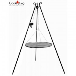 Grill ogrodowy CookKing z kołowrotkiem na trójnogu 180 cm, stalowy ruszt 70 cm + palenisko Haiti 80 cm